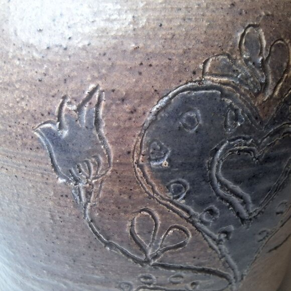 Pottery Heart Vintage Small Heart Knick Knack Brown Blue Floral Country Cottage - Picture 7 of 8